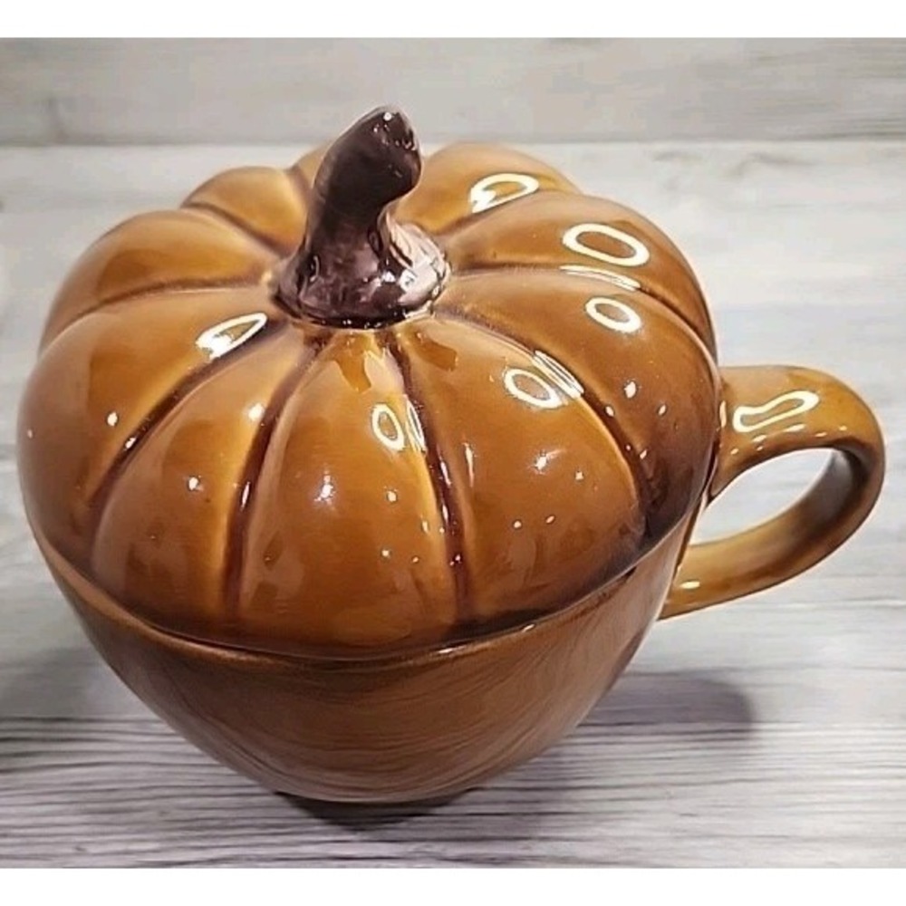 Williams Sonoma Soup Mug Bowl & Lid by Barbara Eigen Harvest Pumpkin. No Chips